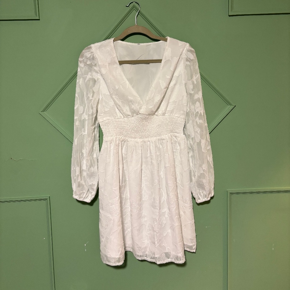 Unmarked White A-Line Patchwork Flower Detail Dress Size M